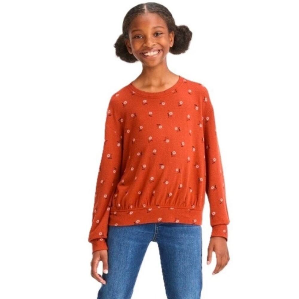 🌻NWT- Cat & Jack Girls XXL (16/18) Chestnut Brown & Floral Lightweight Pullover
